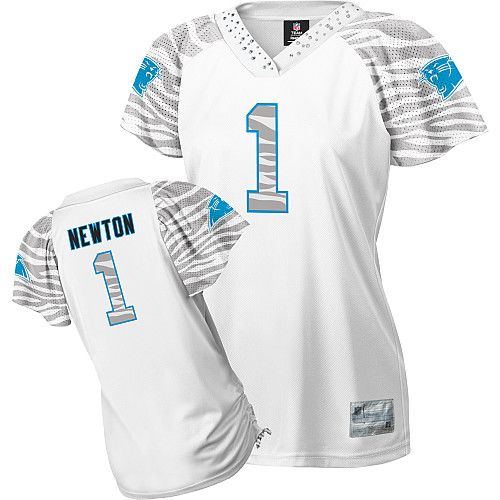 Panthers #1 Cam Newton White Women's Zebra Field Flirt Stitched NFL Jersey